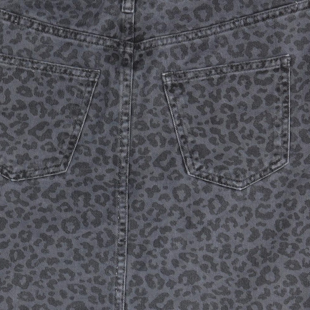 New Look Womens Black Animal Print Cotton A-Line Skirt Size 8   Zip