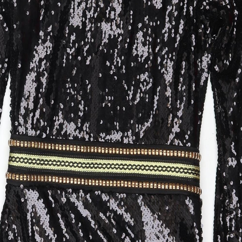 PRETTYLITTLETHING Womens Black  Polyester Bodycon  Size 8  V-Neck Hook & Eye