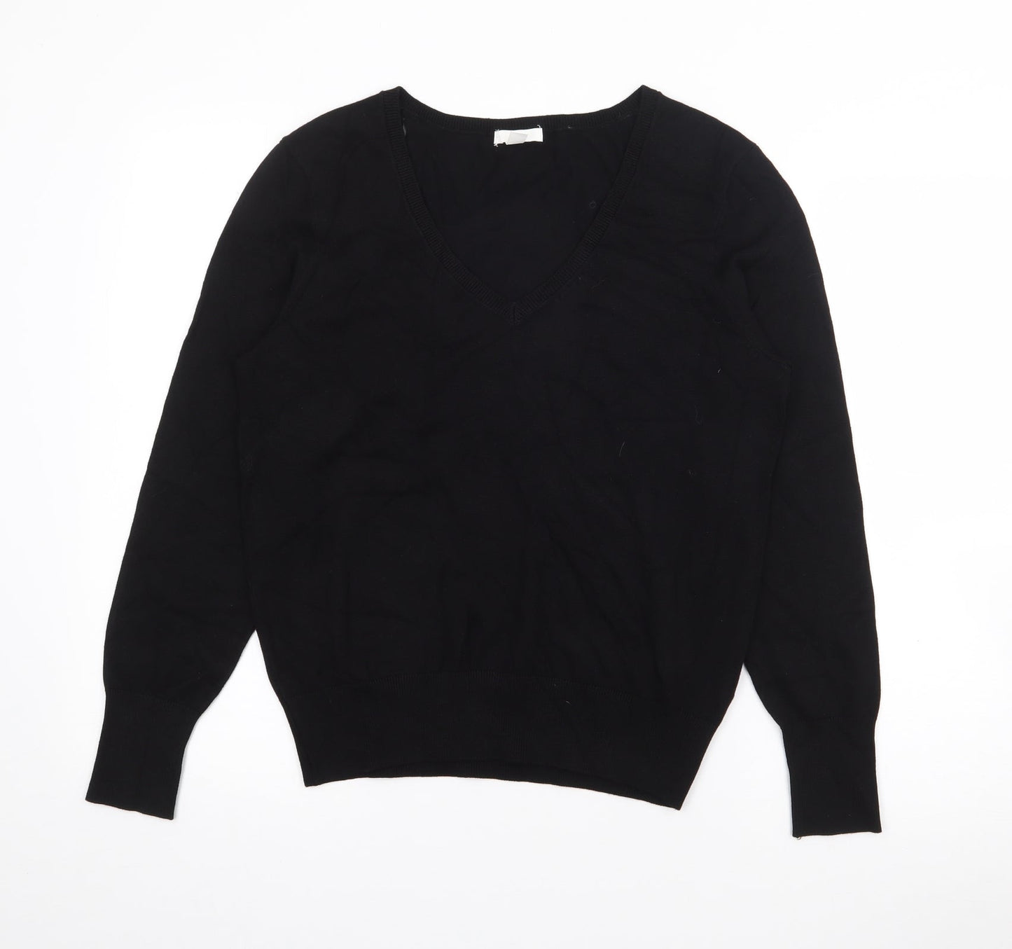 H&M Womens Black V-Neck  Viscose Pullover Jumper Size M