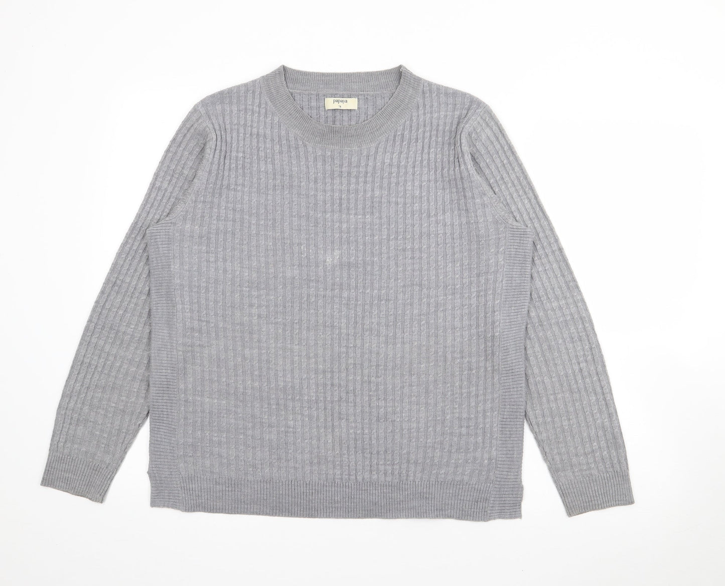 Papaya Womens Grey V-Neck  Acrylic Pullover Jumper Size 16
