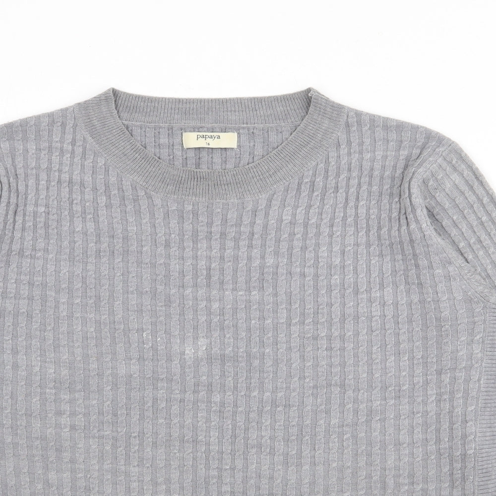 Papaya Womens Grey V-Neck  Acrylic Pullover Jumper Size 16