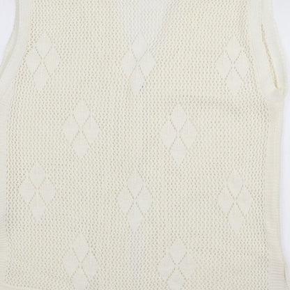 Pulse Womens White V-Neck  Acrylic Cardigan Jumper Size L