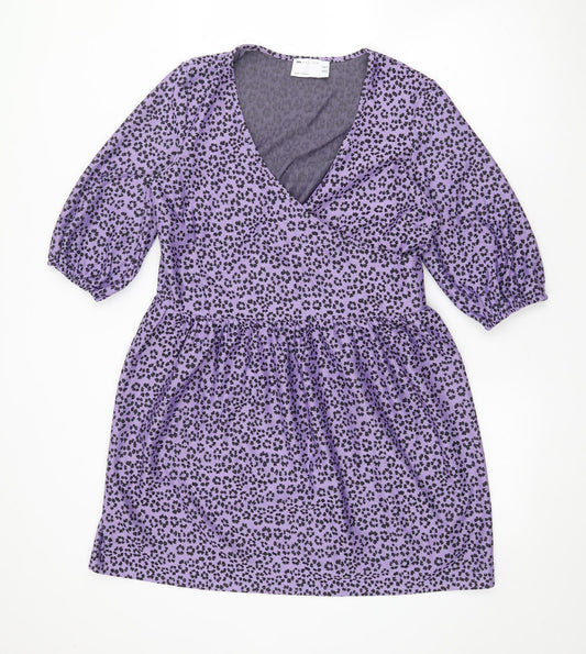 ASOS Womens Purple Animal Print Polyester Fit & Flare  Size 10  V-Neck