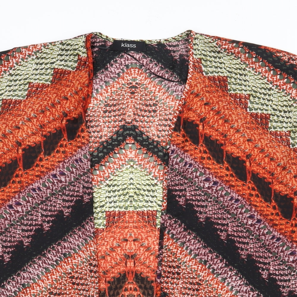 Klass Womens Red V-Neck Geometric Viscose Cardigan Jumper Size S