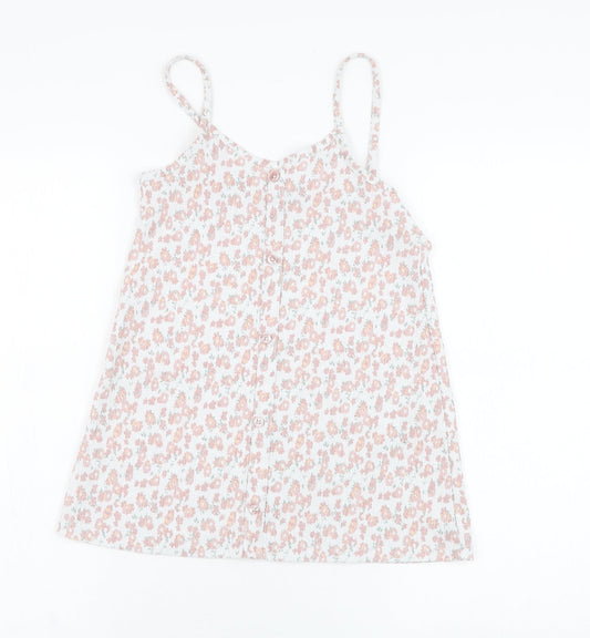 Primark Girls White Floral Polyester Basic Tank Size 7-8 Years Round Neck Pullover