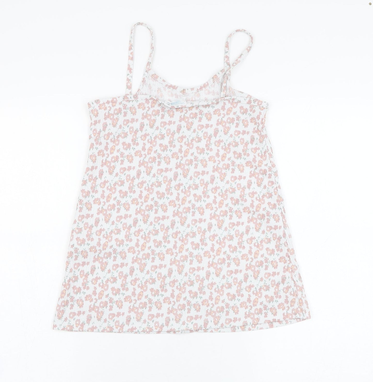 Primark Girls White Floral Polyester Basic Tank Size 7-8 Years Round Neck Pullover