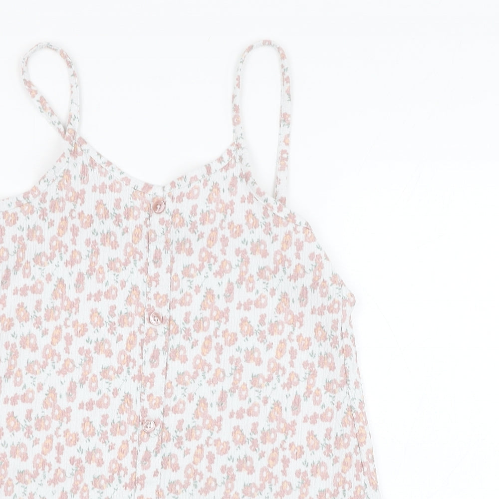 Primark Girls White Floral Polyester Basic Tank Size 7-8 Years Round Neck Pullover