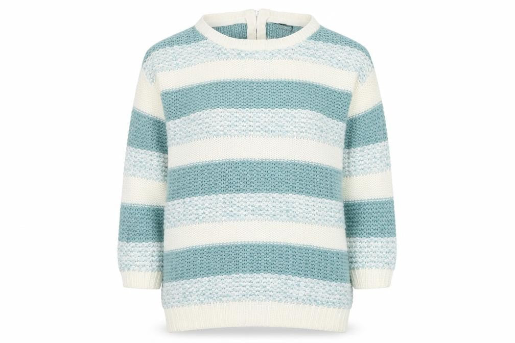 Bonmarché Womens Blue Round Neck Striped Acrylic Pullover Jumper Size XS