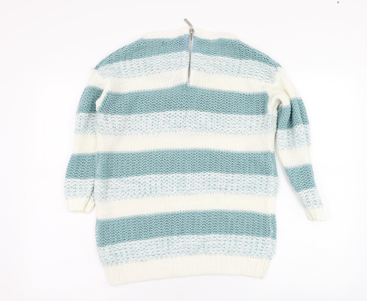 BM Womens Blue Round Neck Striped Acrylic Pullover Jumper Size XS