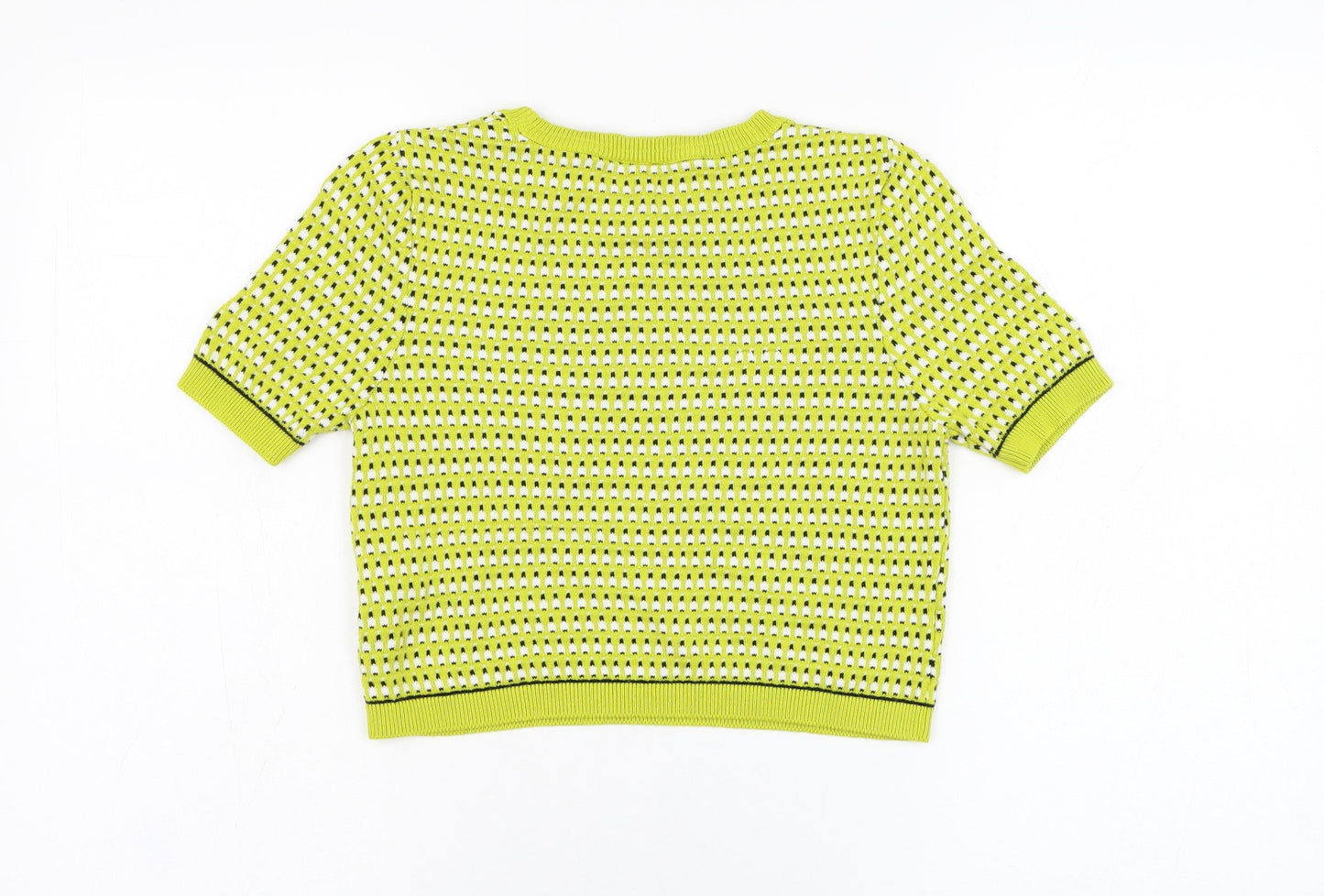 Topshop Womens Yellow Round Neck Houndstooth Cotton Pullover Jumper Size 8