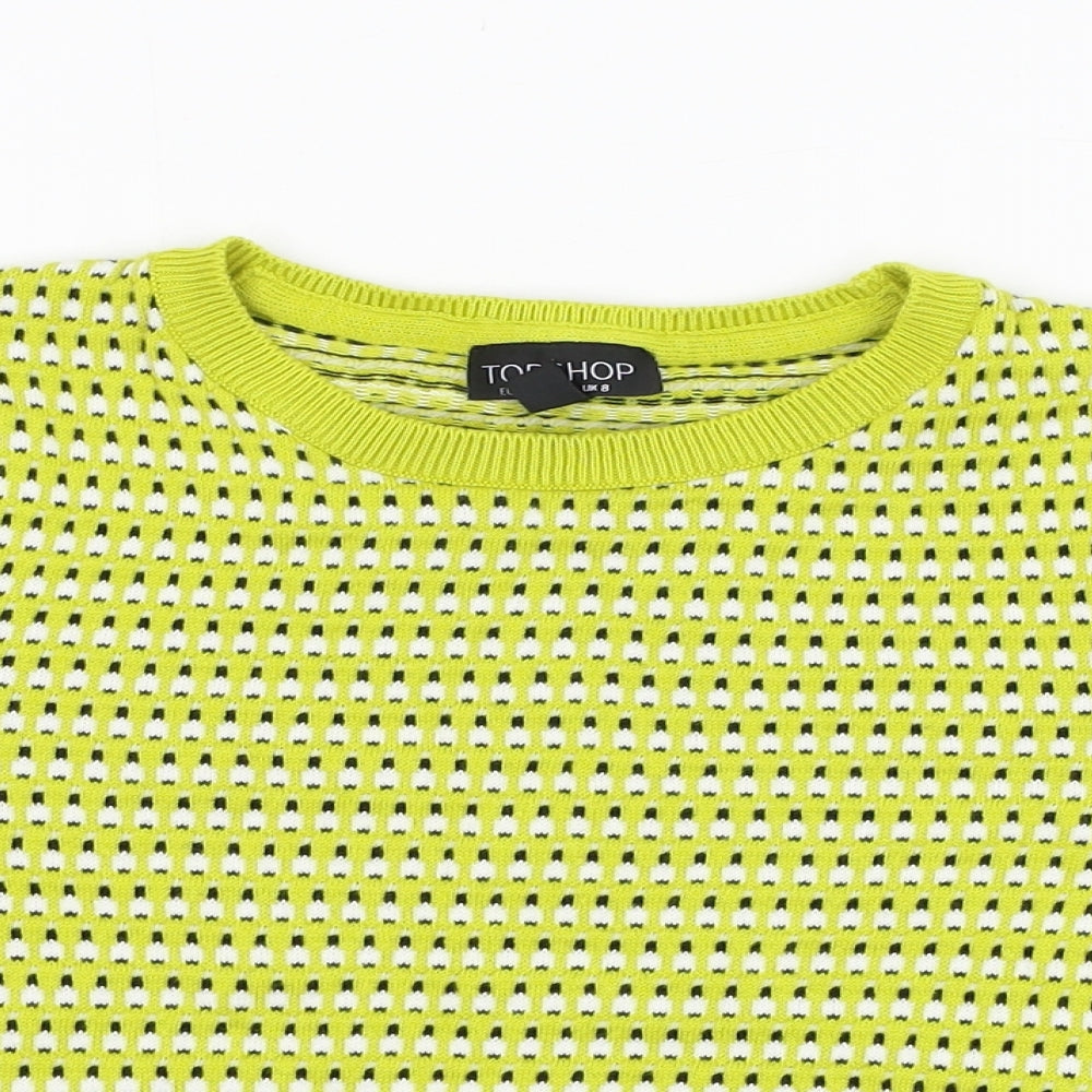 Topshop Womens Yellow Round Neck Houndstooth Cotton Pullover Jumper Size 8