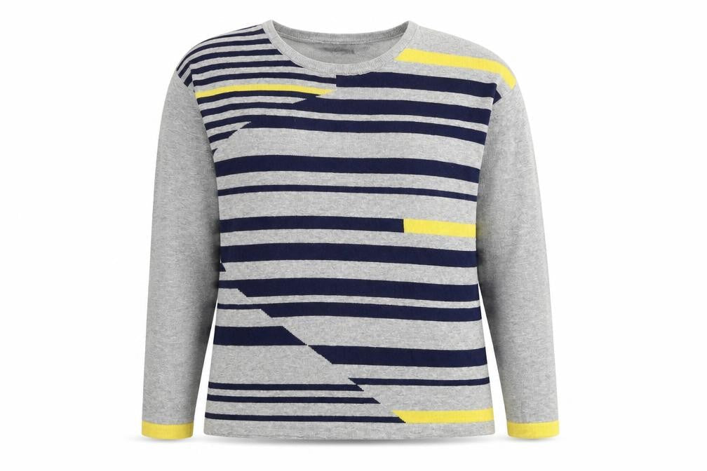 Alexara Womens Grey Round Neck Striped Acrylic Pullover Jumper Size L