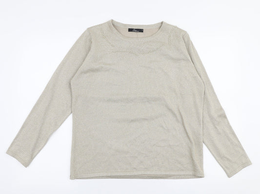 BM Collection Womens Gold Round Neck  Acrylic Pullover Jumper Size M