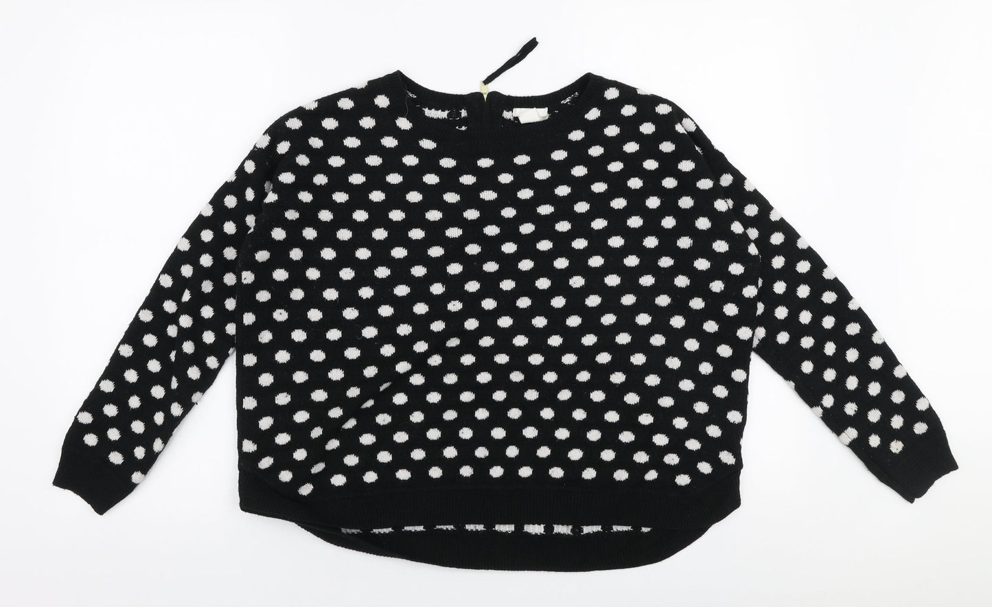 H&M Womens Black Round Neck Polka Dot Acrylic Pullover Jumper Size S