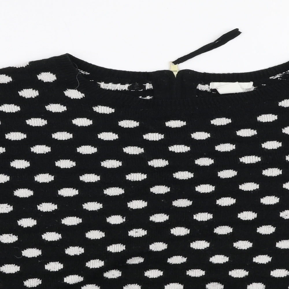 H&M Womens Black Round Neck Polka Dot Acrylic Pullover Jumper Size S