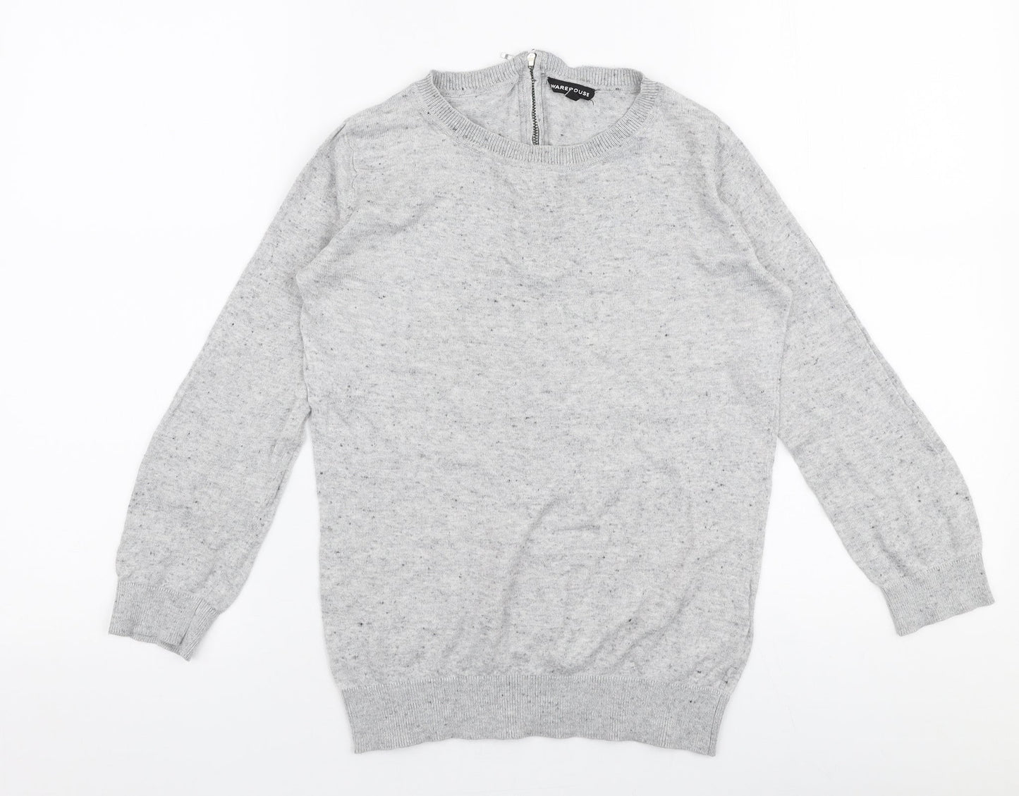 Warehouse Womens Grey Round Neck  Cotton Pullover Jumper Size 6