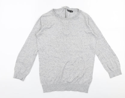 Warehouse Womens Grey Round Neck  Cotton Pullover Jumper Size 6