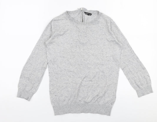 Warehouse Womens Grey Round Neck  Cotton Pullover Jumper Size 6