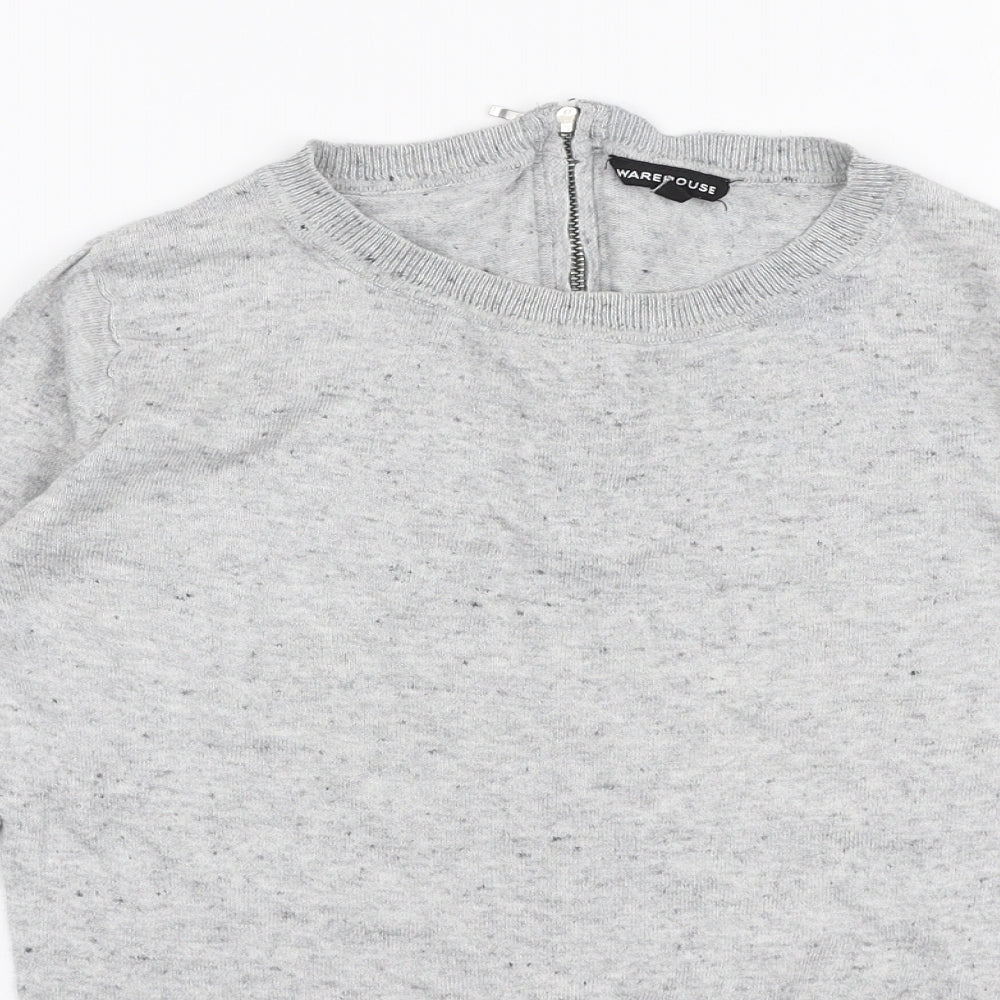 Warehouse Womens Grey Round Neck  Cotton Pullover Jumper Size 6