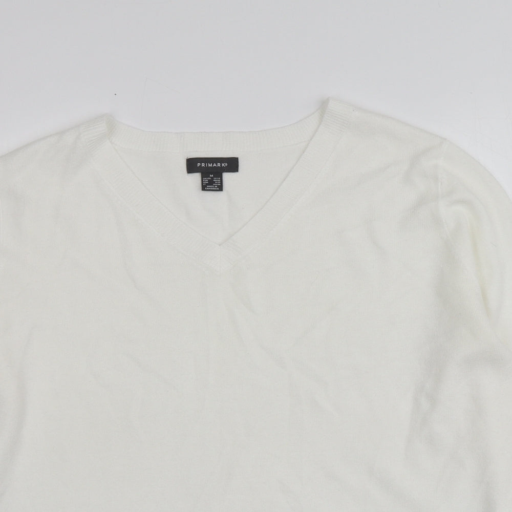 Primark Womens Ivory V-Neck  Acrylic Pullover Jumper Size M