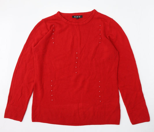 Ellie B Womens Red Round Neck  Acrylic Pullover Jumper Size L