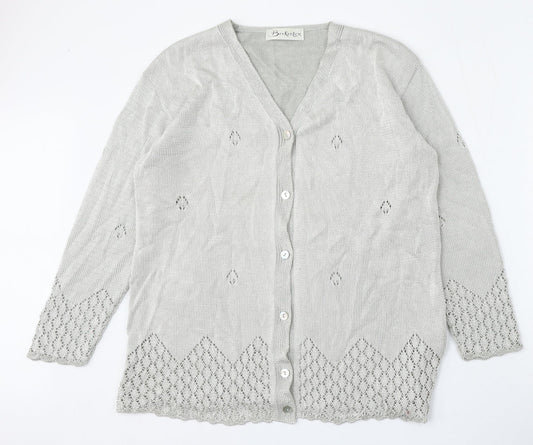 Berkertex Womens Silver V-Neck  Viscose Cardigan Jumper Size 14