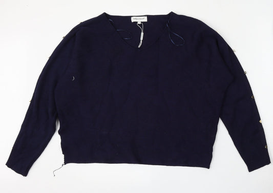 Paramour Womens Blue V-Neck  Viscose Pullover Jumper Size L