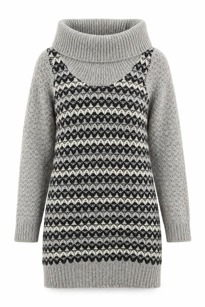 Ken Womens Grey Roll Neck Geometric Acrylic Pullover Jumper Size XS