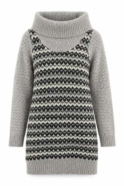 Ken Womens Grey Roll Neck Geometric Acrylic Pullover Jumper Size XS
