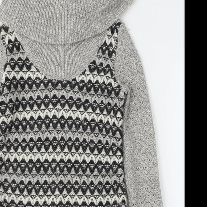 Ken Womens Grey Roll Neck Geometric Acrylic Pullover Jumper Size XS