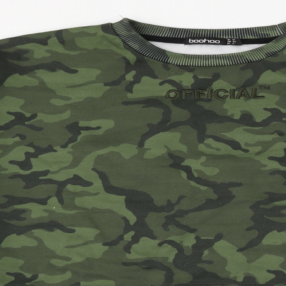 Boohoo Womens Green Camouflage Polyester Pullover Sweatshirt Size 12