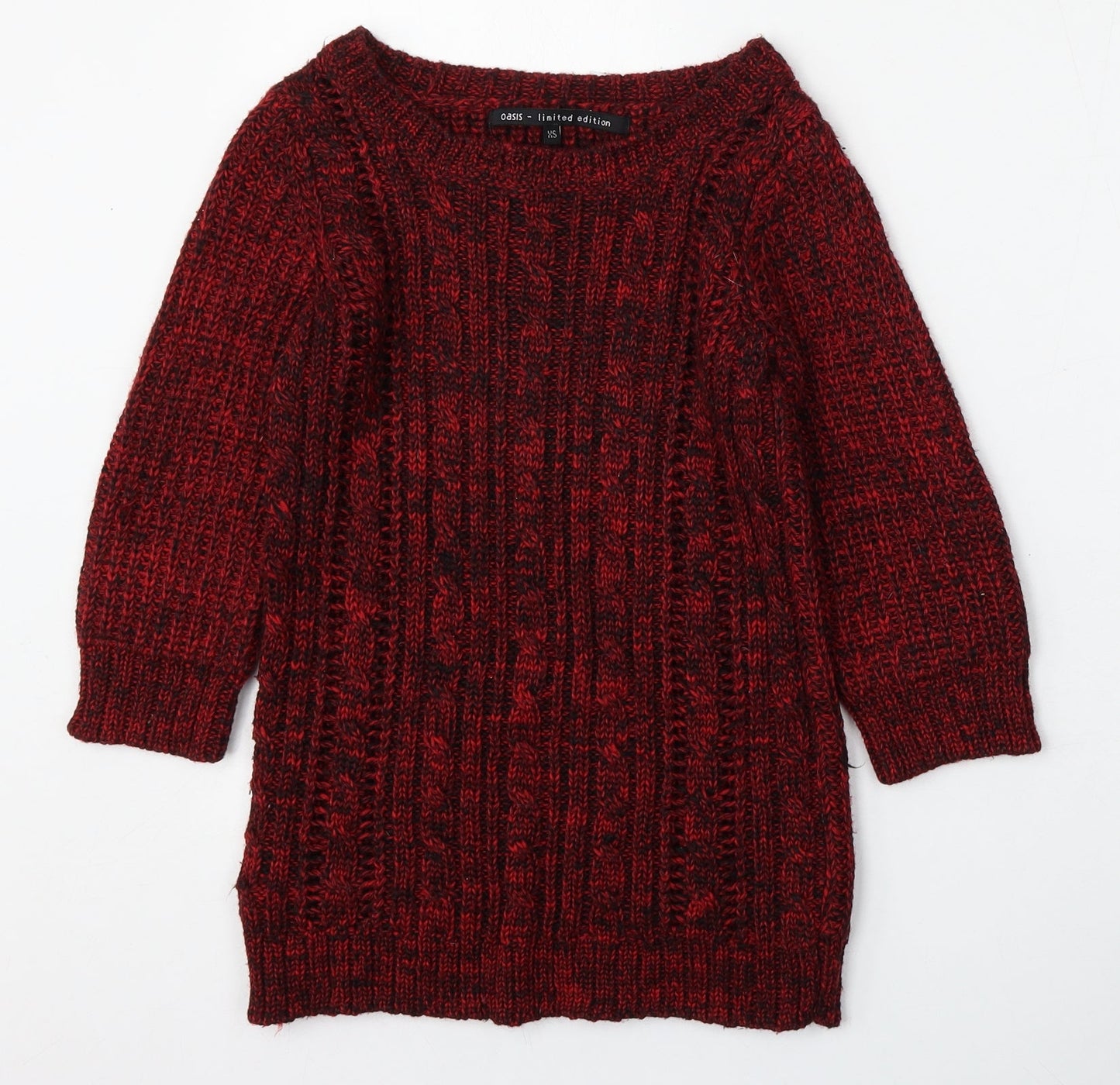 Oasis Womens Red Round Neck  Acrylic Pullover Jumper Size XS
