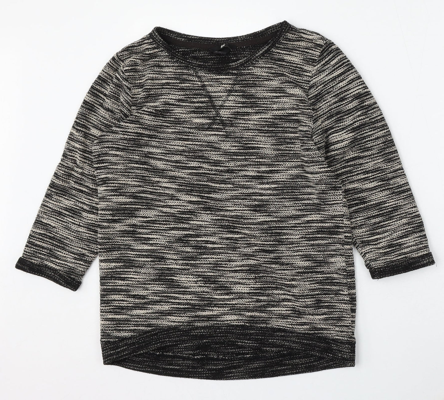 H&M Womens Grey Round Neck Striped Polyester Pullover Jumper Size XS