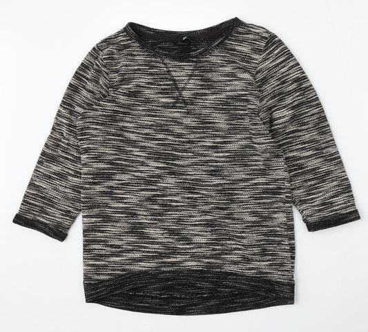H&M Womens Grey Round Neck Striped Polyester Pullover Jumper Size XS