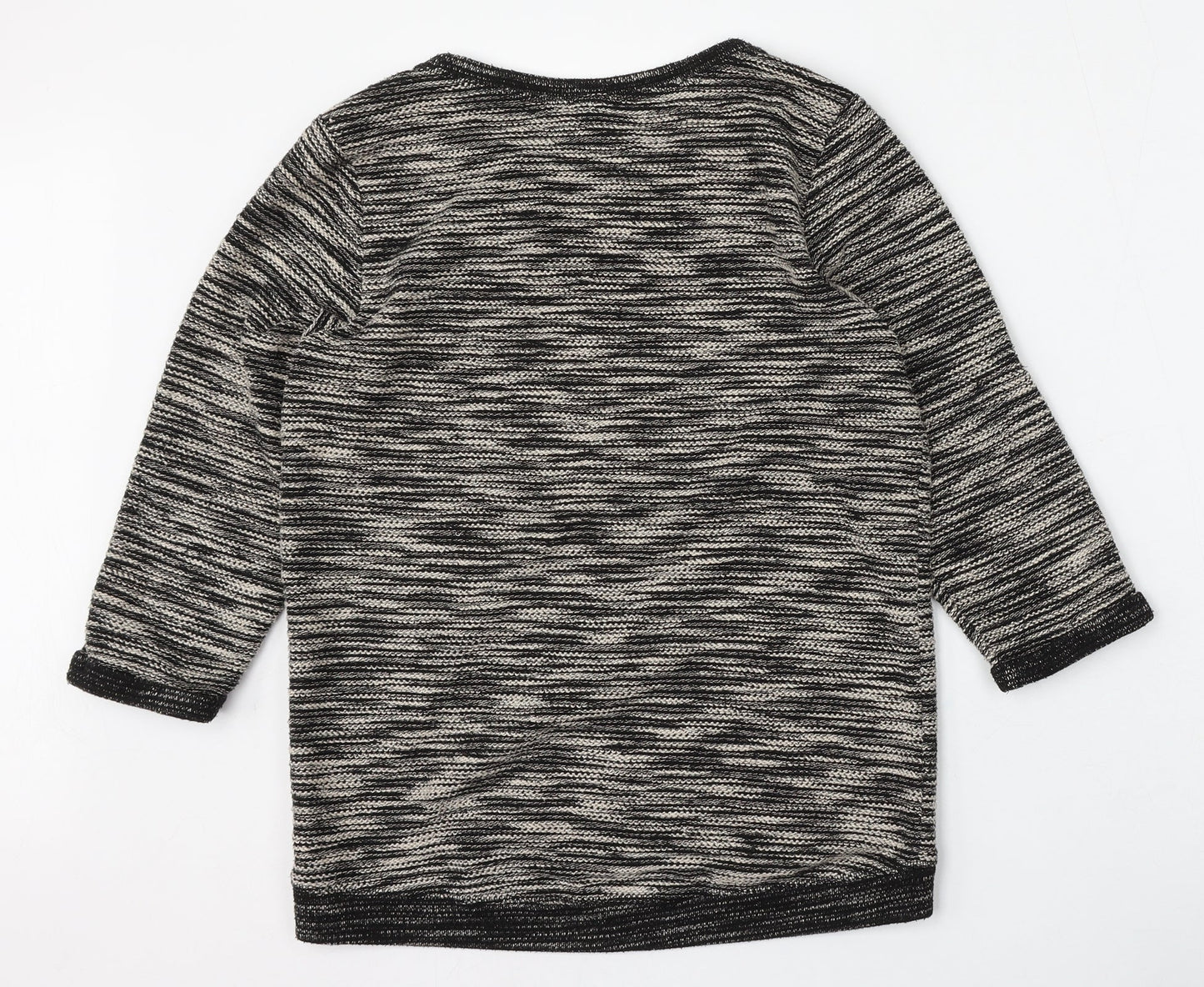 H&M Womens Grey Round Neck Striped Polyester Pullover Jumper Size XS