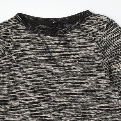 H&M Womens Grey Round Neck Striped Polyester Pullover Jumper Size XS