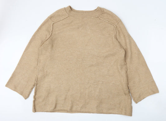 Zara Womens Beige Round Neck  Acrylic Pullover Jumper Size S