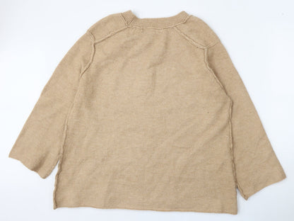 Zara Womens Beige Round Neck  Acrylic Pullover Jumper Size S