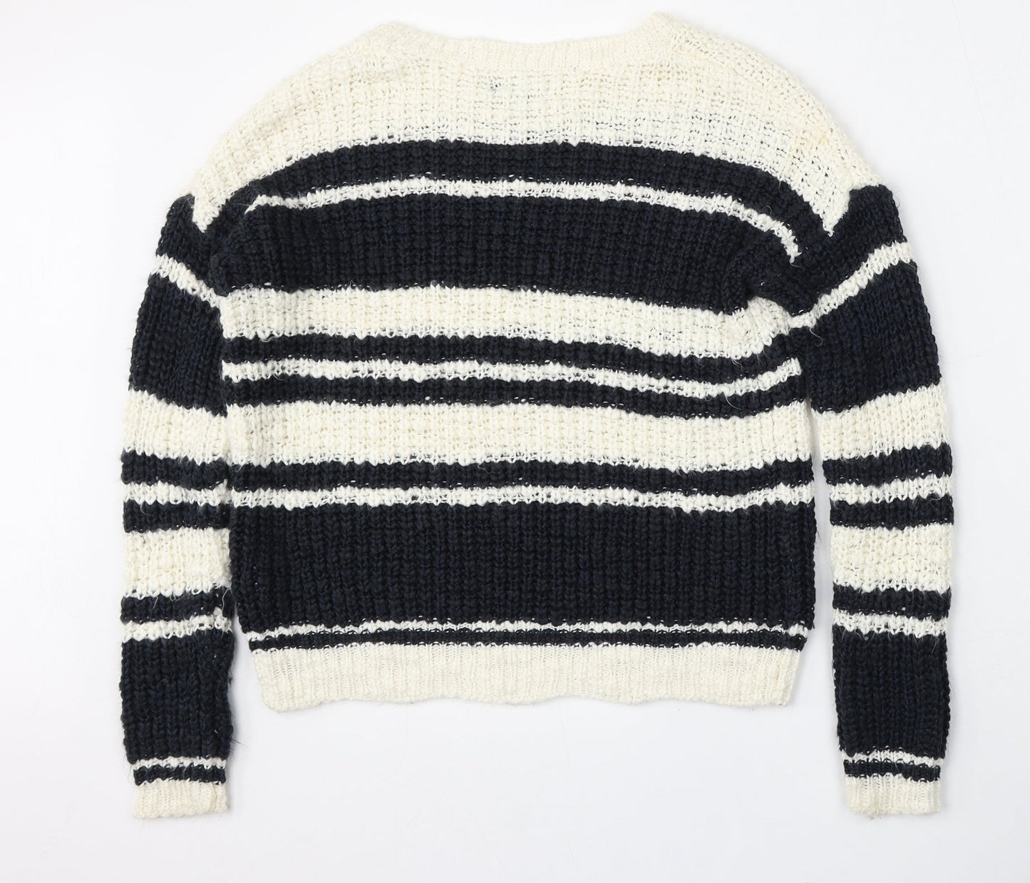 New Look Womens White Round Neck Striped Acrylic Pullover Jumper Size 8