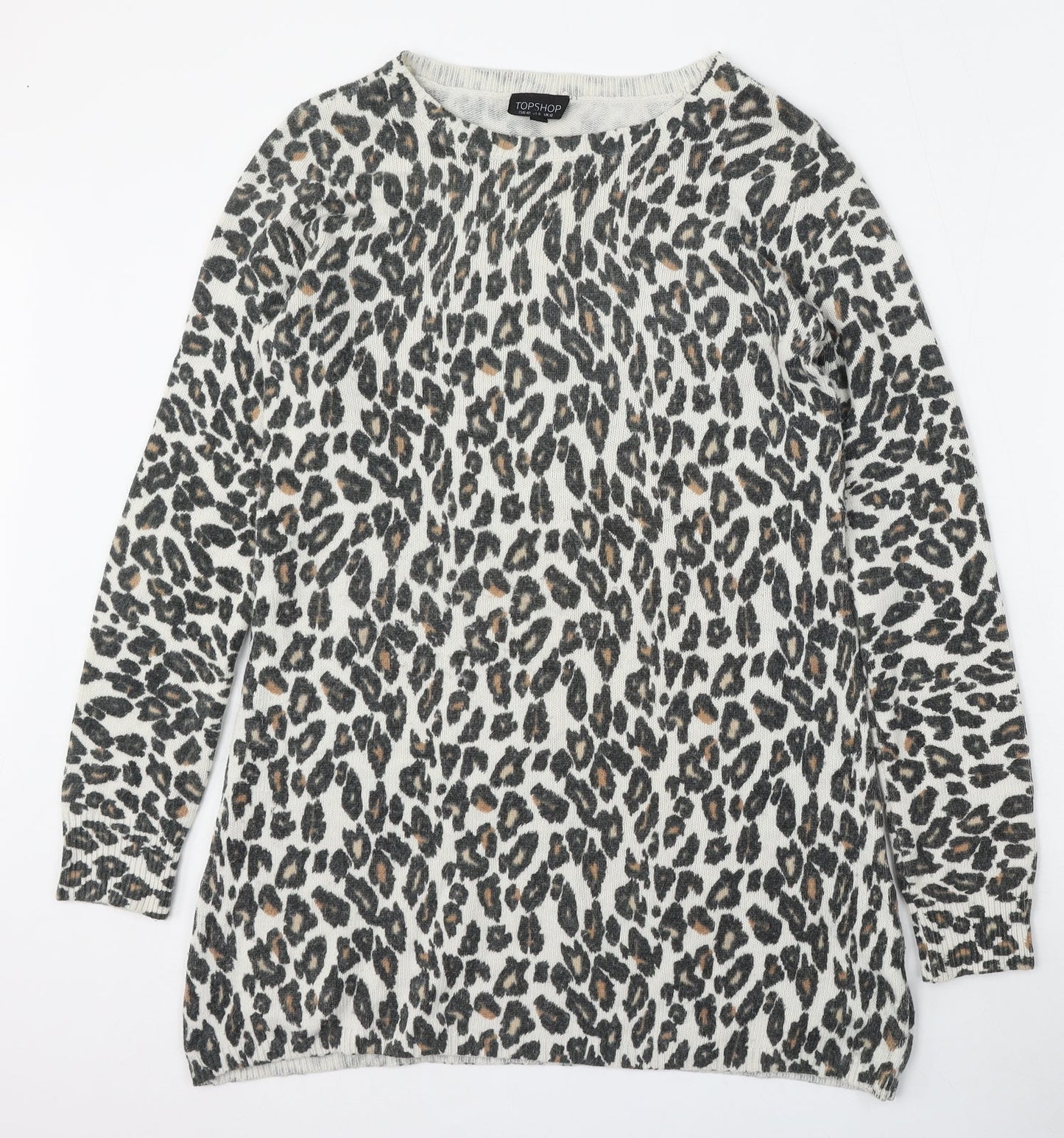 Topshop Womens Multicoloured Round Neck Animal Print Acrylic Pullover Jumper Size 12