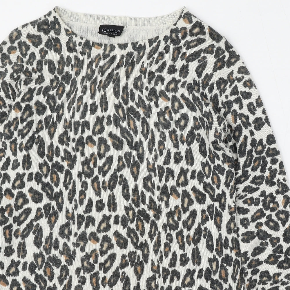 Topshop Womens Multicoloured Round Neck Animal Print Acrylic Pullover Jumper Size 12