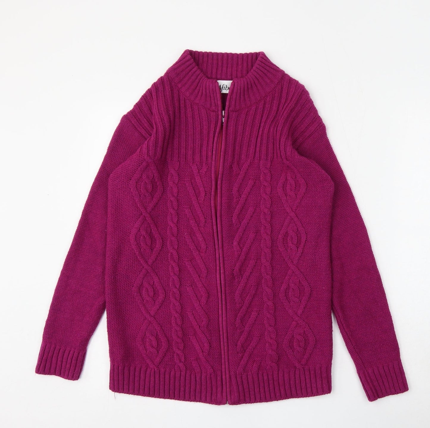 Afibel Womens Purple Mock Neck  Acrylic Full Zip Jumper Size 10