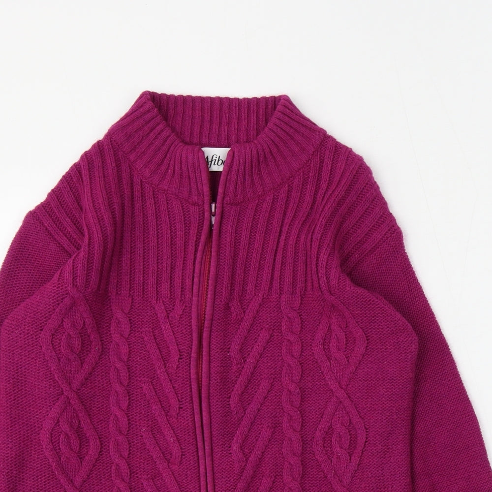 Afibel Womens Purple Mock Neck  Acrylic Full Zip Jumper Size 10
