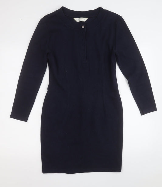 St Michael Womens Blue  Polyester Jumper Dress  Size 12  Round Neck Button