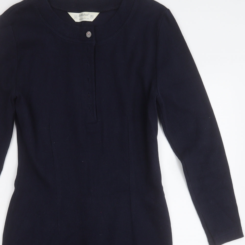 St Michael Womens Blue  Polyester Jumper Dress  Size 12  Round Neck Button