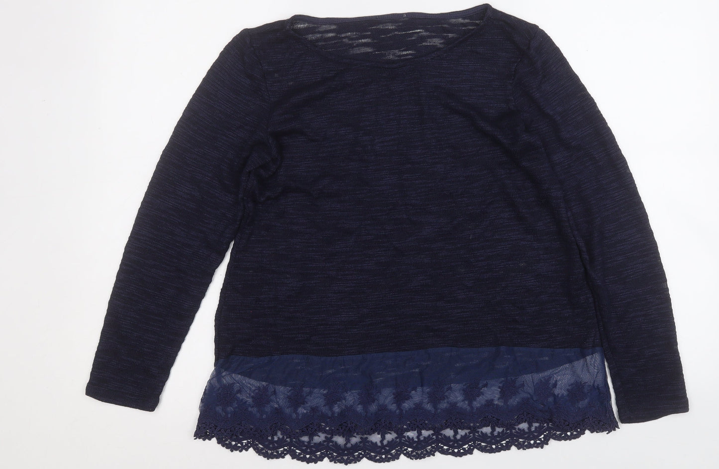 Preworn Womens Blue Round Neck Geometric Acrylic Pullover Jumper Size M