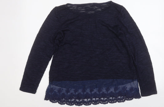 Preworn Womens Blue Round Neck Geometric Acrylic Pullover Jumper Size M