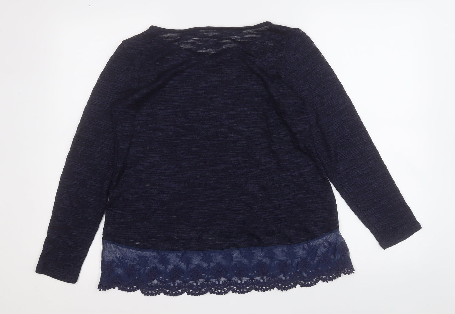 Preworn Womens Blue Round Neck Geometric Acrylic Pullover Jumper Size M