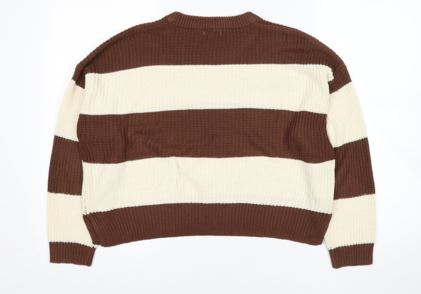 Stradivarius Womens Beige Round Neck Striped Acrylic Pullover Jumper Size S
