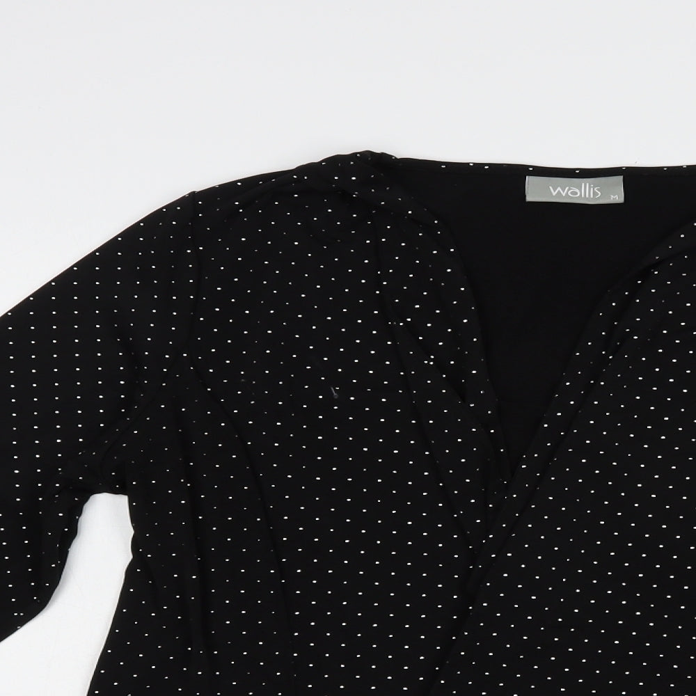 Wallis Womens Black  Polyester Kimono Blouse Size M V-Neck